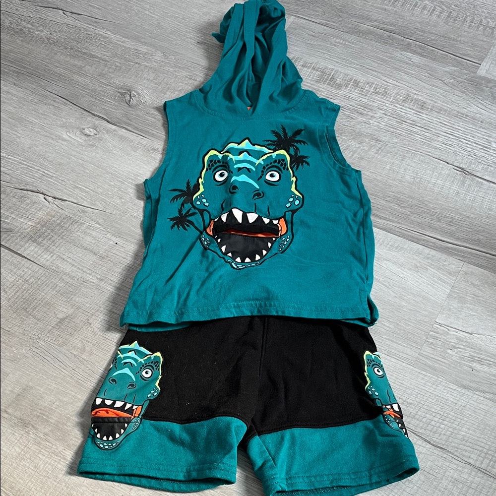 Teal Dinosaur Hoodie and Shorts Set